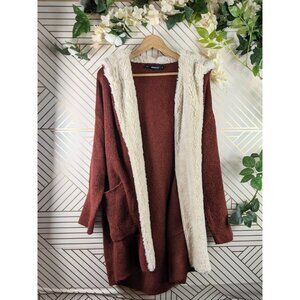 Zara Knit Hooded Cardigan Open Front Size Small Fur Lined